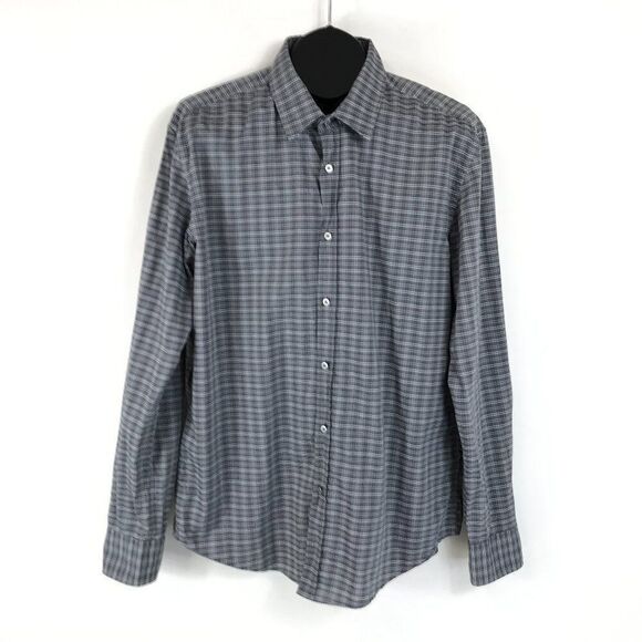 Boss Hugo Boss Slim Fit Button Up Shirt Men's XL Gray Plaid 100% Cotton Casual - Picture 1 of 13